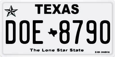 TX license plate DOE8790