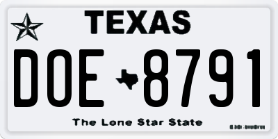 TX license plate DOE8791