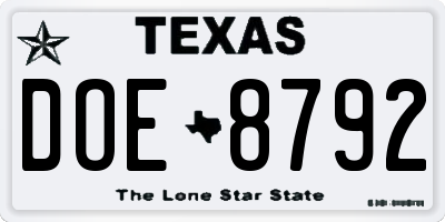TX license plate DOE8792