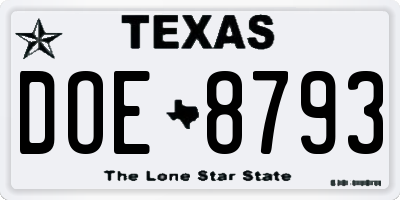 TX license plate DOE8793