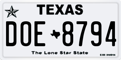 TX license plate DOE8794