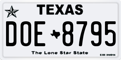 TX license plate DOE8795