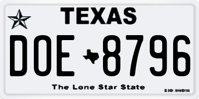 TX license plate DOE8796