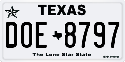 TX license plate DOE8797