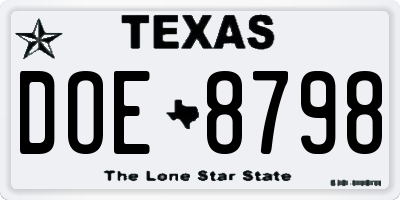 TX license plate DOE8798