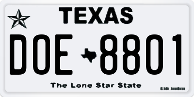 TX license plate DOE8801