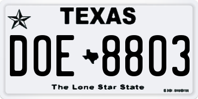 TX license plate DOE8803