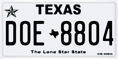 TX license plate DOE8804