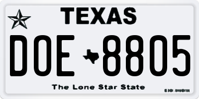 TX license plate DOE8805