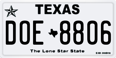 TX license plate DOE8806