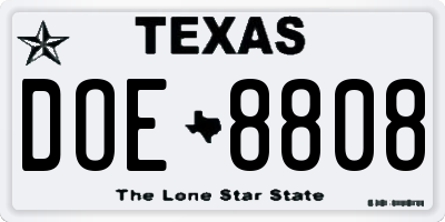 TX license plate DOE8808