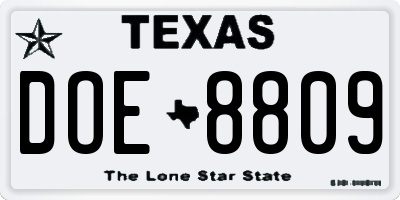 TX license plate DOE8809