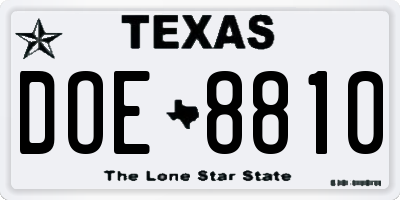 TX license plate DOE8810