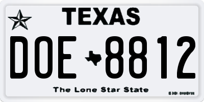 TX license plate DOE8812