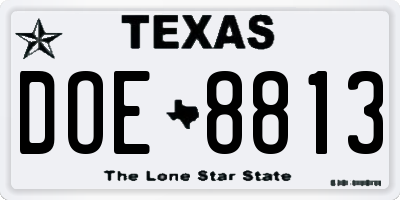 TX license plate DOE8813