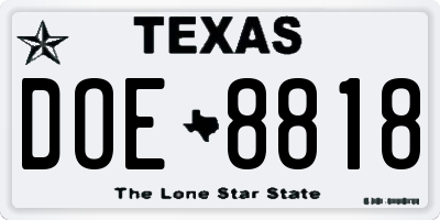 TX license plate DOE8818