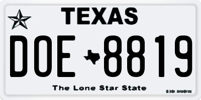 TX license plate DOE8819