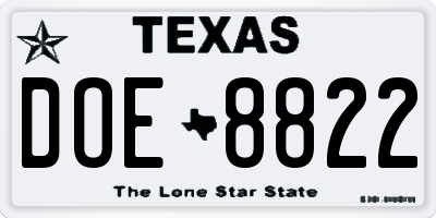TX license plate DOE8822