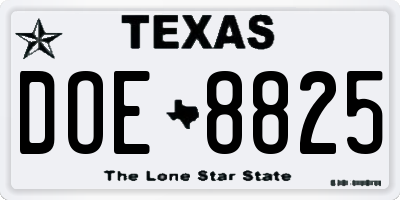 TX license plate DOE8825