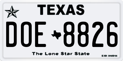 TX license plate DOE8826