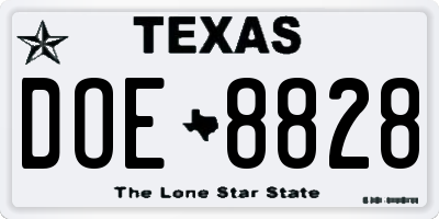 TX license plate DOE8828