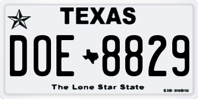 TX license plate DOE8829