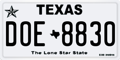 TX license plate DOE8830