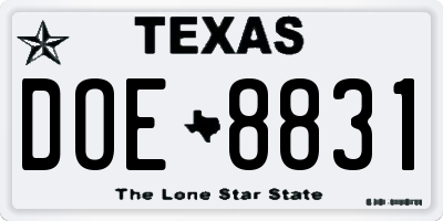 TX license plate DOE8831