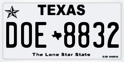 TX license plate DOE8832