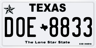 TX license plate DOE8833