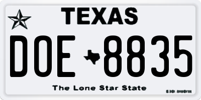 TX license plate DOE8835