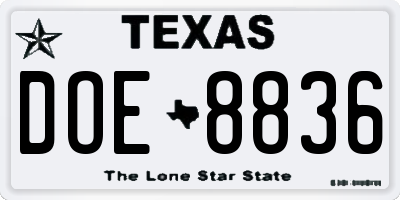 TX license plate DOE8836