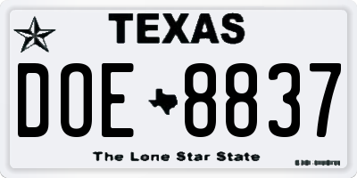 TX license plate DOE8837