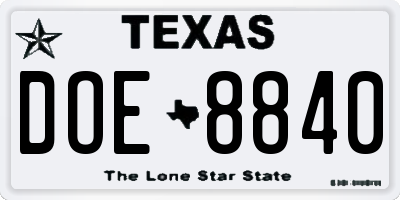 TX license plate DOE8840