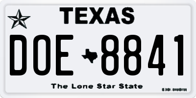 TX license plate DOE8841