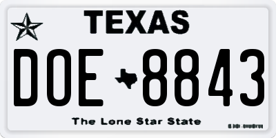 TX license plate DOE8843