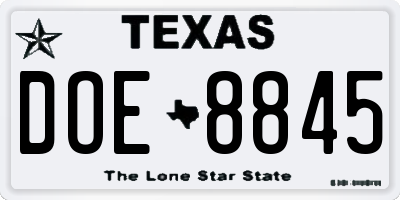 TX license plate DOE8845