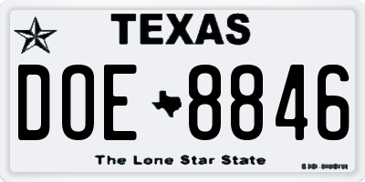TX license plate DOE8846