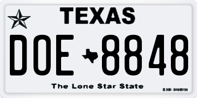 TX license plate DOE8848