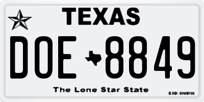 TX license plate DOE8849