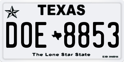 TX license plate DOE8853