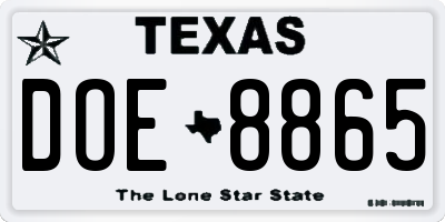 TX license plate DOE8865
