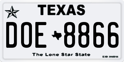 TX license plate DOE8866