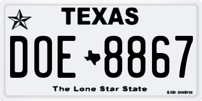 TX license plate DOE8867