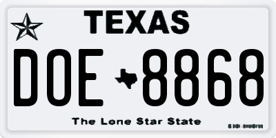 TX license plate DOE8868