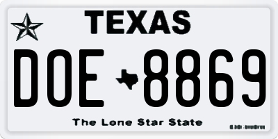 TX license plate DOE8869