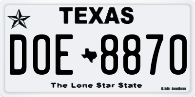 TX license plate DOE8870
