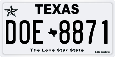 TX license plate DOE8871