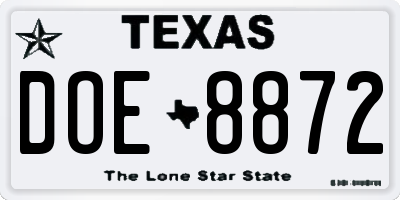 TX license plate DOE8872