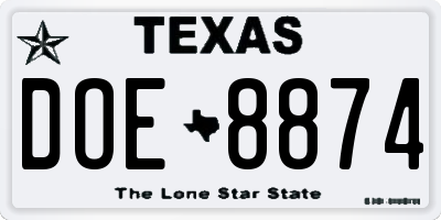TX license plate DOE8874
